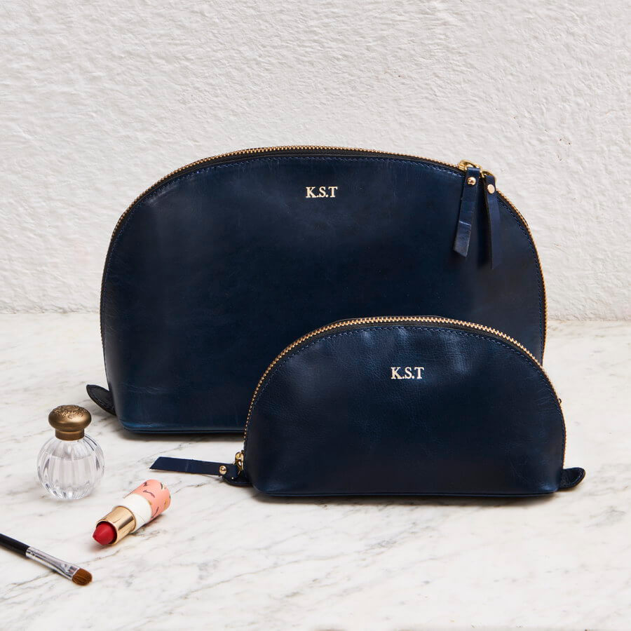 Navy blue make up bag set and wash bag