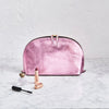 Metalic pink leather make up bag