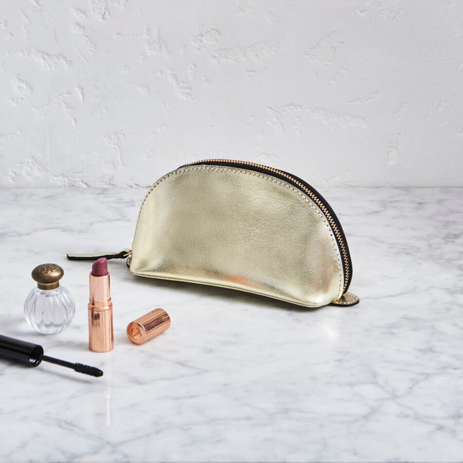 Metalic gold leather make up bag