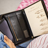 Black leather document holder and personal organiser