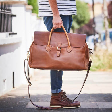 Large leather gladstone bag in tan