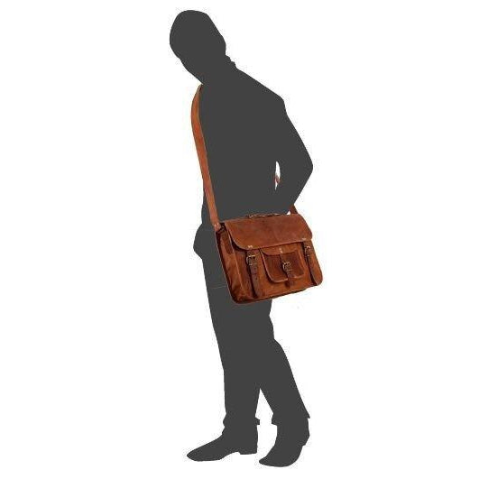 medium mens satchel with front pocket and handle