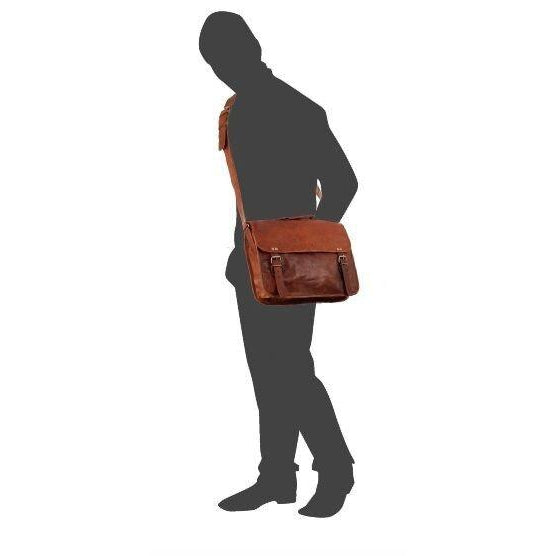 Men's Leather Messenger Bag with handle medium 14" size