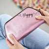 Metalic pink clutch bag with name