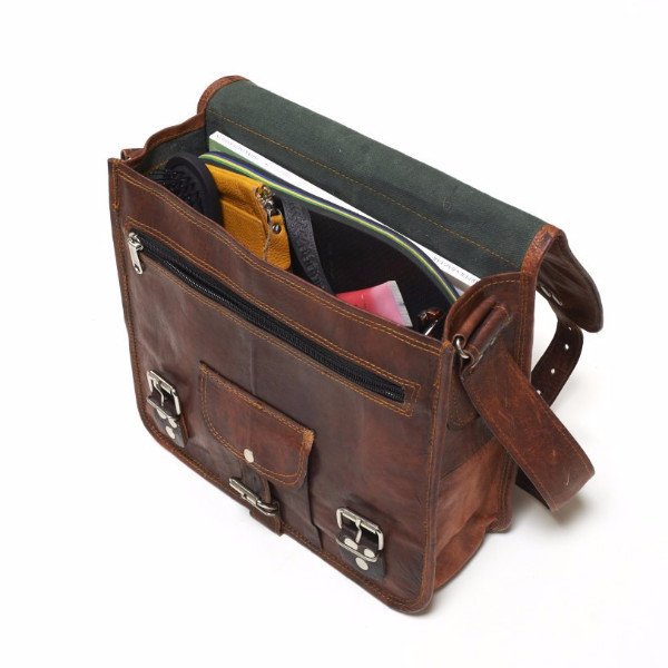 What fits inside Midi Leather Satchel with Front Pocket