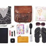 What fits inside Midi Leather Satchel with Front Pocket