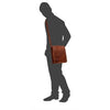 midi mens long leather messenger bag on model