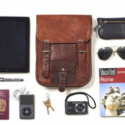 What fits inside Mens Long Midi Leather Satchel with Front Pocket