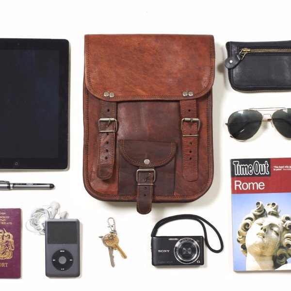 What fits inside Mens Long Midi Leather Satchel with Front Pocket