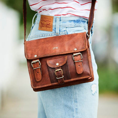 mini leather satchel with front pocket