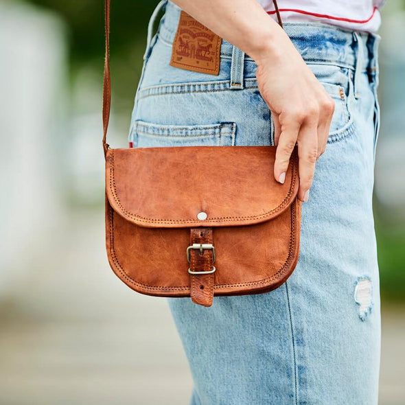 Mini leather shoulder bag tan brown