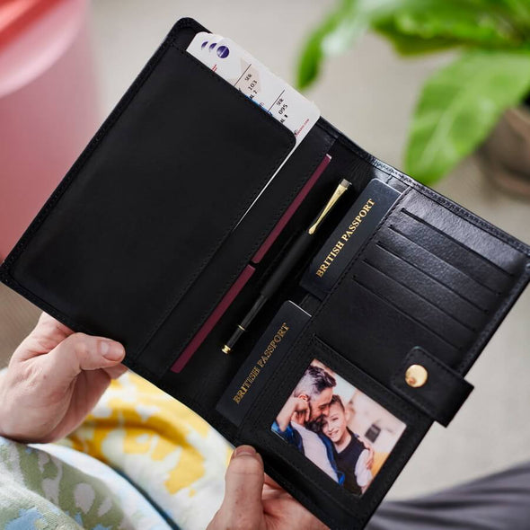 Personalised Leather Travel Wallet Fits Six Passports