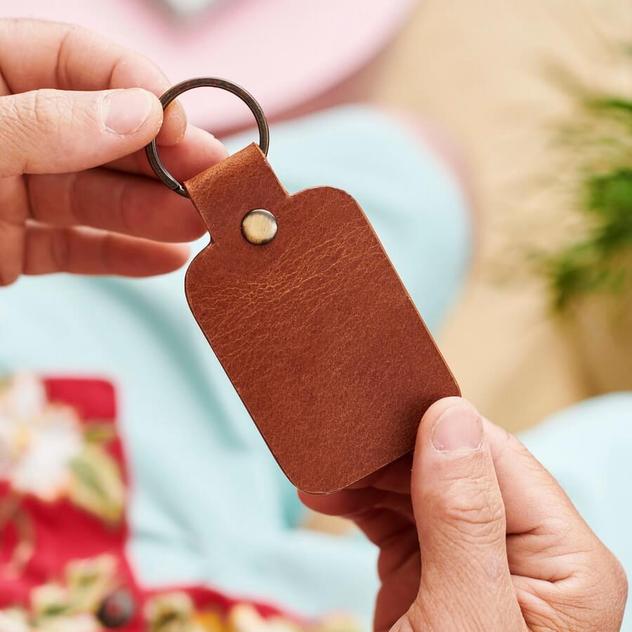 GENUINE LEATHER GREY KEY RING