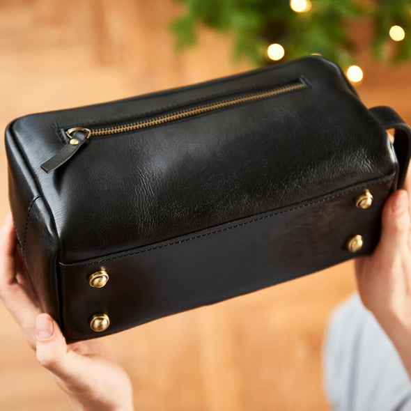 Luxury Leather Wash Bag with Stud Feet