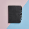 Black leather embossed notebook personalised