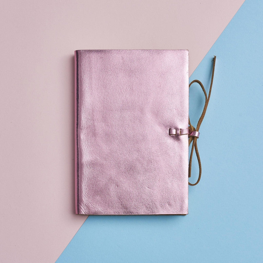Metalic pink leather bound notebooks