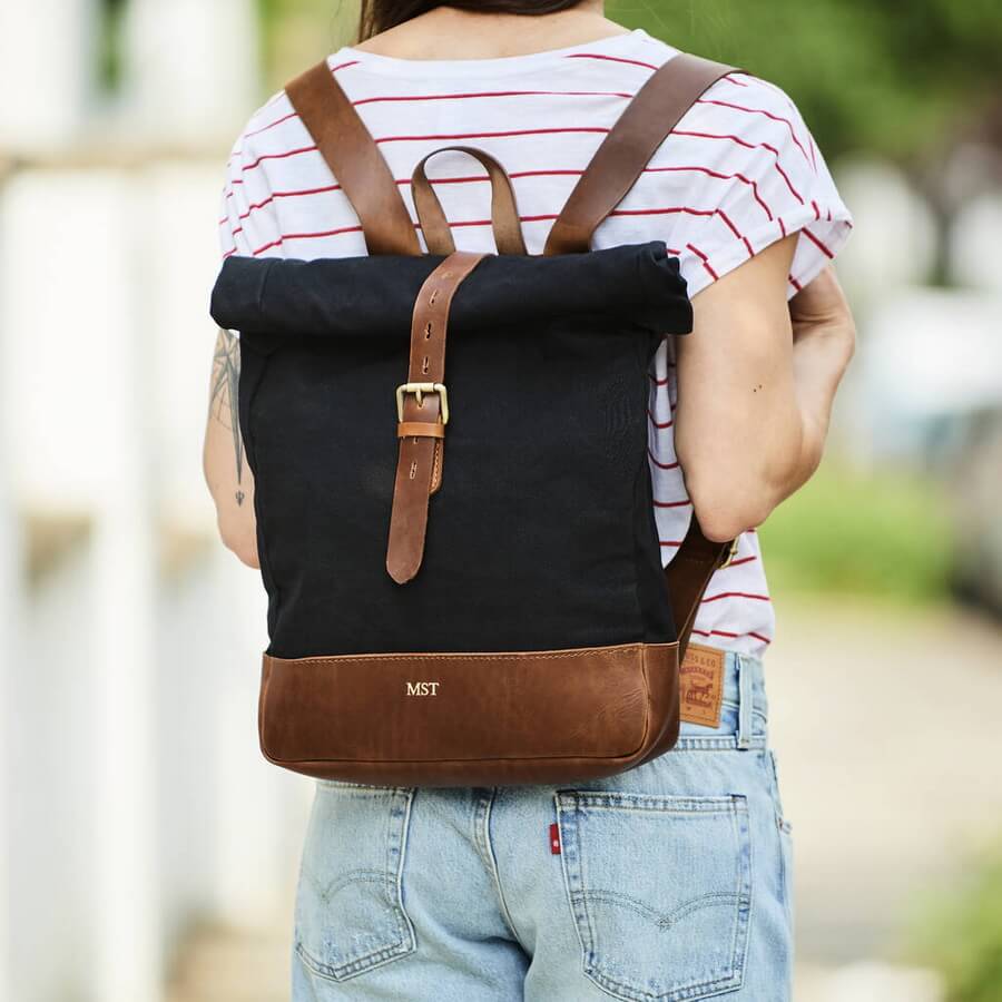 Canvas sales leather backpack