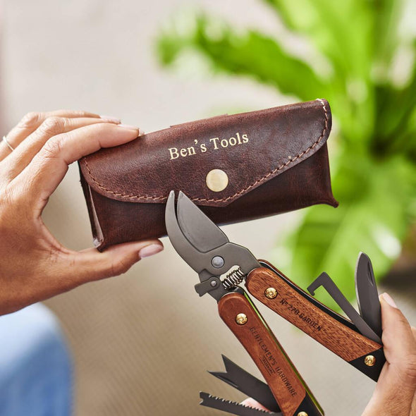 Personalised Leather Holder and Gardening Tool For Dads