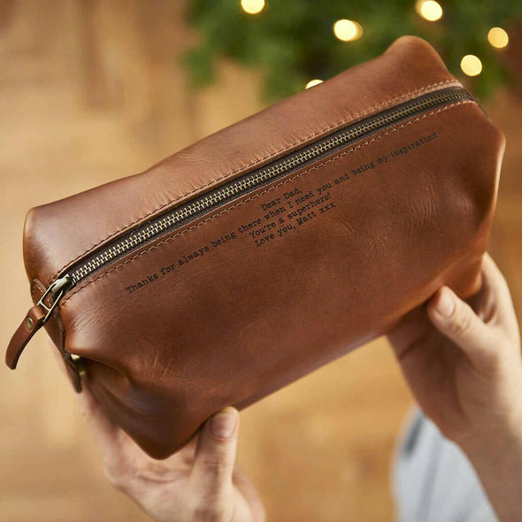 Luxe Leather Wash Bag With Personal Message