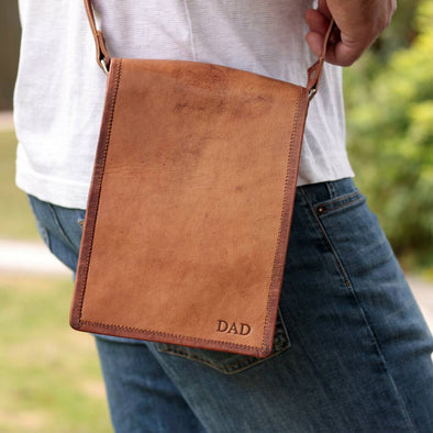 Personalised Long Mini Leather Messenger Bag
