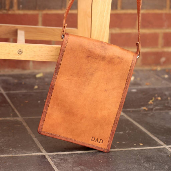 Personalised Long Mini Leather Messenger Bag