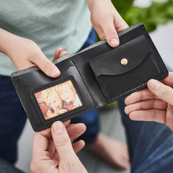 Personalised Leather Coin Wallet With Metal Photo Card
