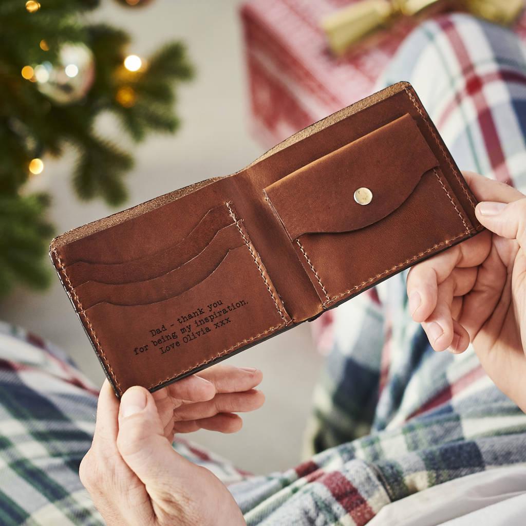 Personalized Leather Wallet with Secret message, Handmade Black Wallet For Men, Customizable with Monogrammed Initials or Name