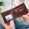 Personalised Leather Wallet With Metal Photo Card - Dark Brown