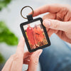 Personalised Black Leather Key Ring With Metal Photo Fathers Day