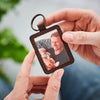 Personalised Black Leather Key Ring With Metal Photo First Fathers Day
