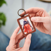 Personalised Leather Key Ring With Metal Photo Fathers Day