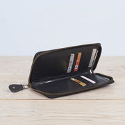 Black leather purse with personalisation