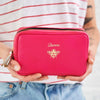 Pink leather make up bag for women