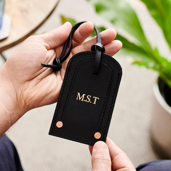 Personalised Leather Luggage Tag With Copper Rivets