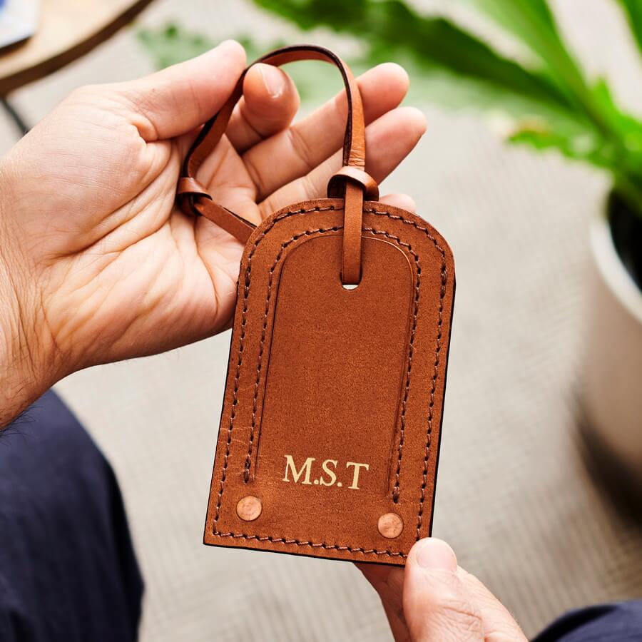Personalised Leather Luggage Tag With Copper Rivets Vida Vida