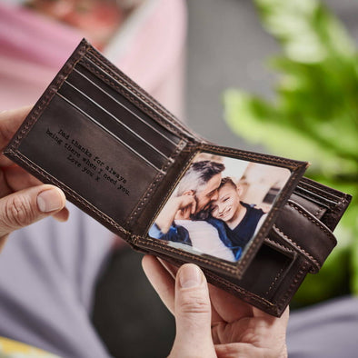 Leather Tri Fold Wallet with Photo Card
