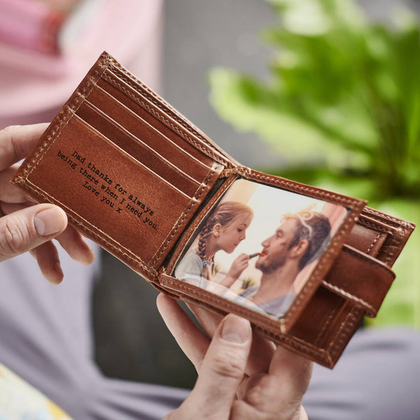 Leather Tri Fold Wallet with Photo Card