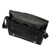 Inside black leather shoulder bag