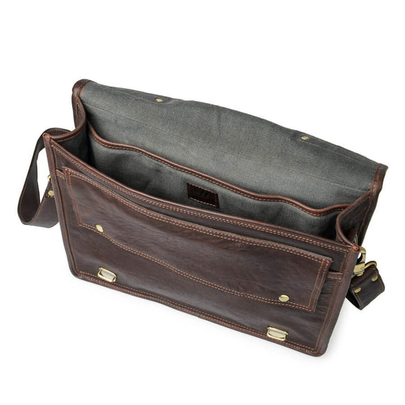 Dark brown leather bag laptop bag insides
