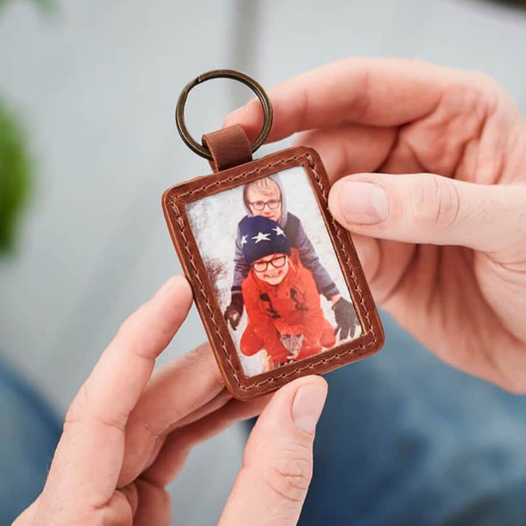 Personalised Leather Key Ring With Metal Photo