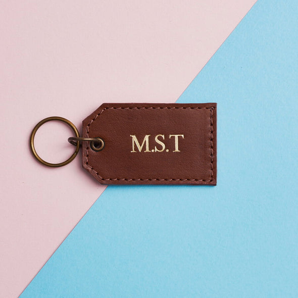 Brown leather keyring embossed in gold