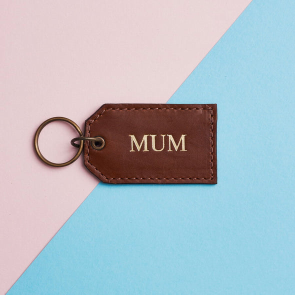 Tan leather keyring embossed