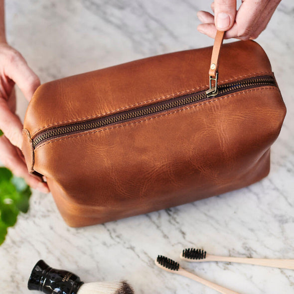 Luxe Leather Wash Bag With Personal Message