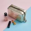 Gold leather makeup bag for women