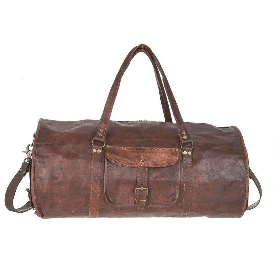 Men's Round Leather Duffel Bag