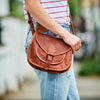 Vintage leather saddle bag in tan