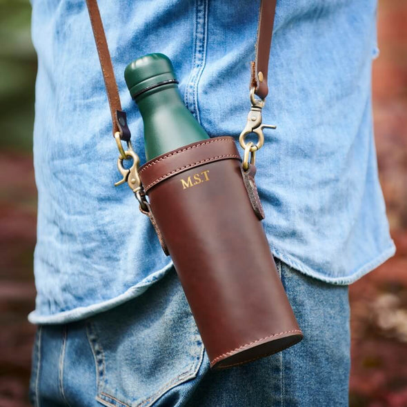 Personalised Leather Water Bottle Holder