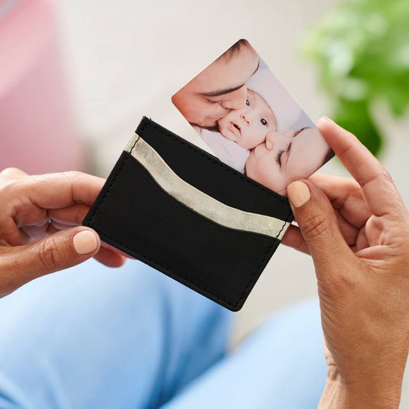 Personalised Womens Leather Card Holder with photo card