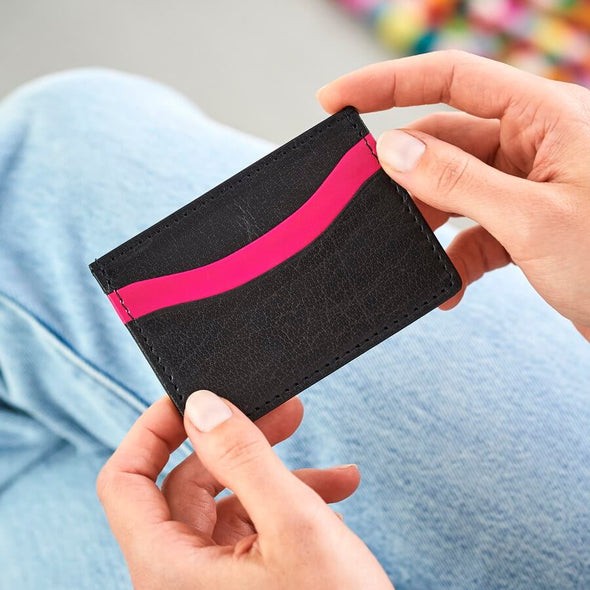 leather credit card holder black pink