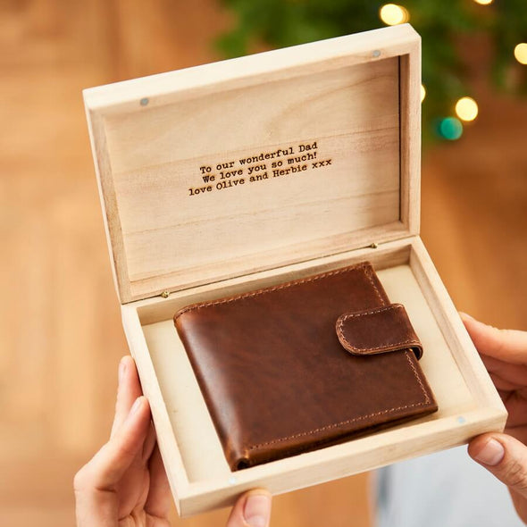 Personalised Leather Wallet In Personalised Wooden Box